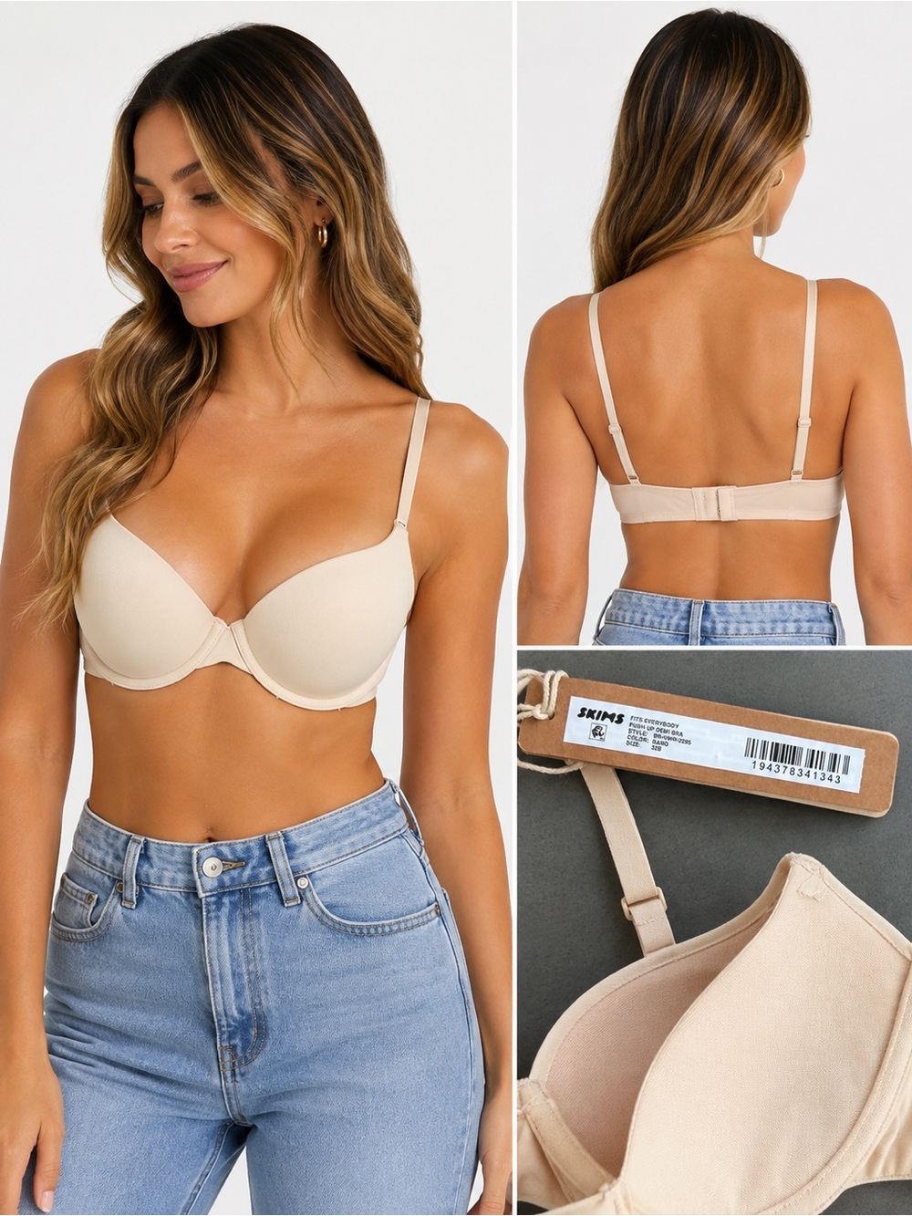 SKIMS Fits Everybody Push-Up Demi Bra Sand 32B NWT